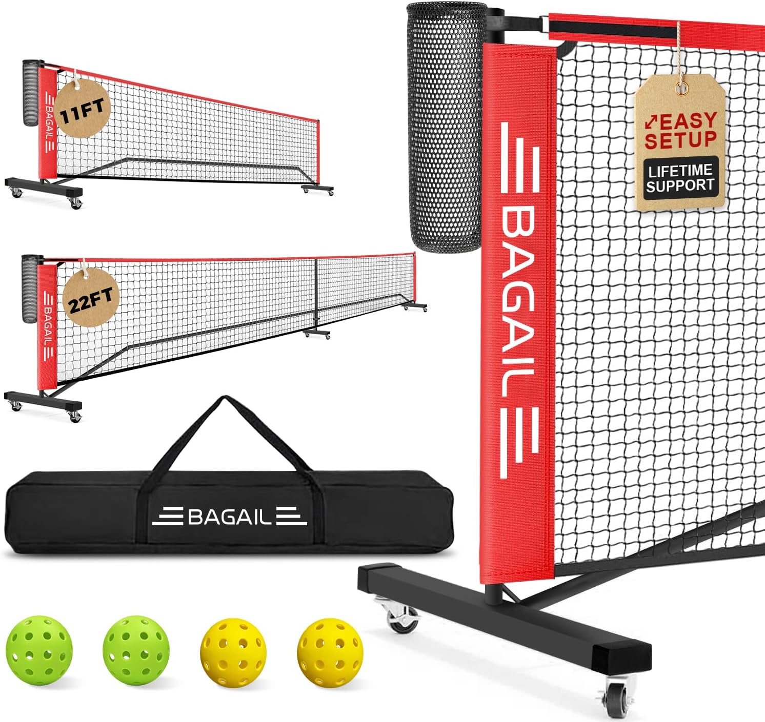 BAGAIL 2-in-1 portable pickleball net set
