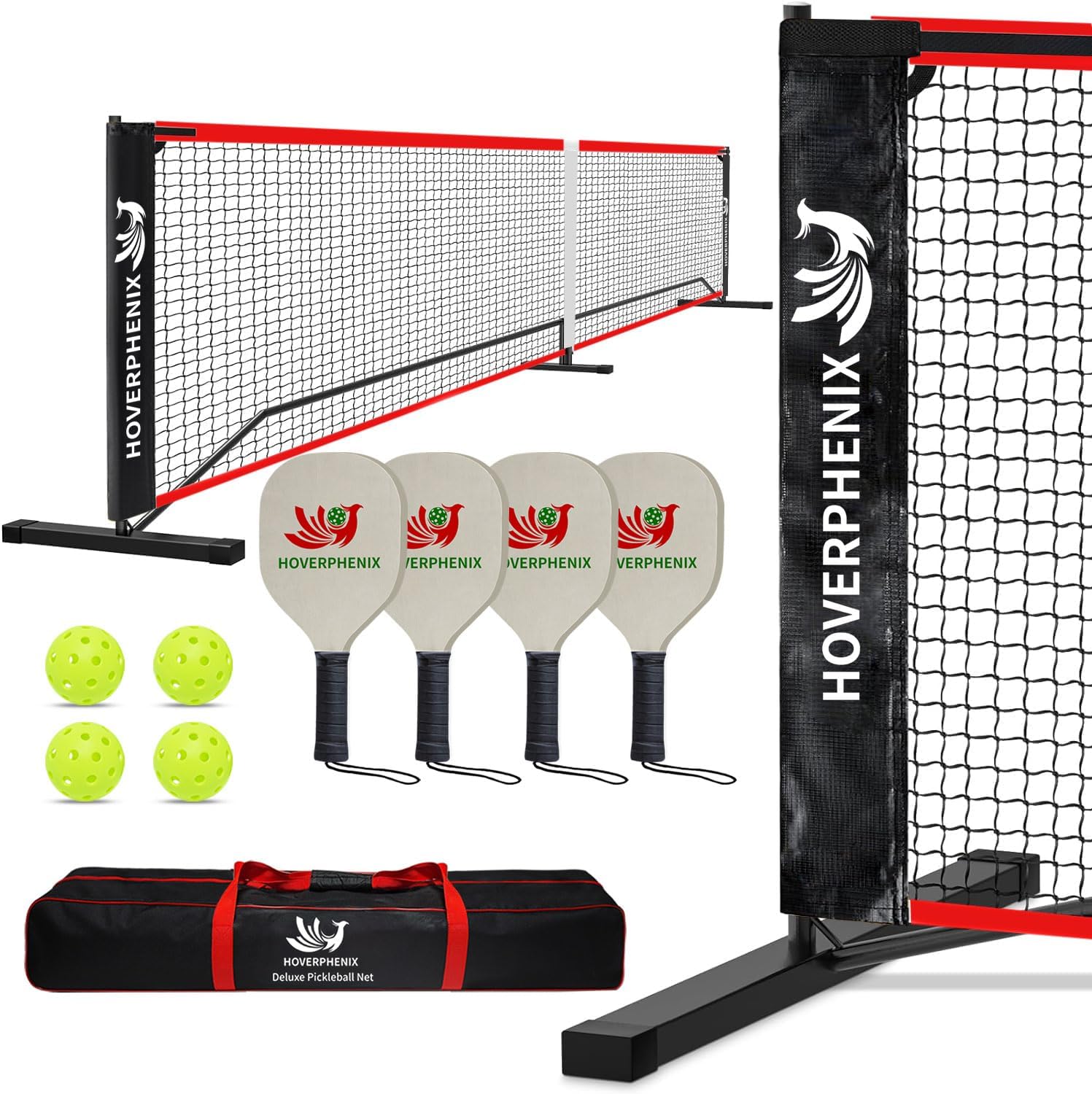 Hoverphenix pickleball net and paddle family set