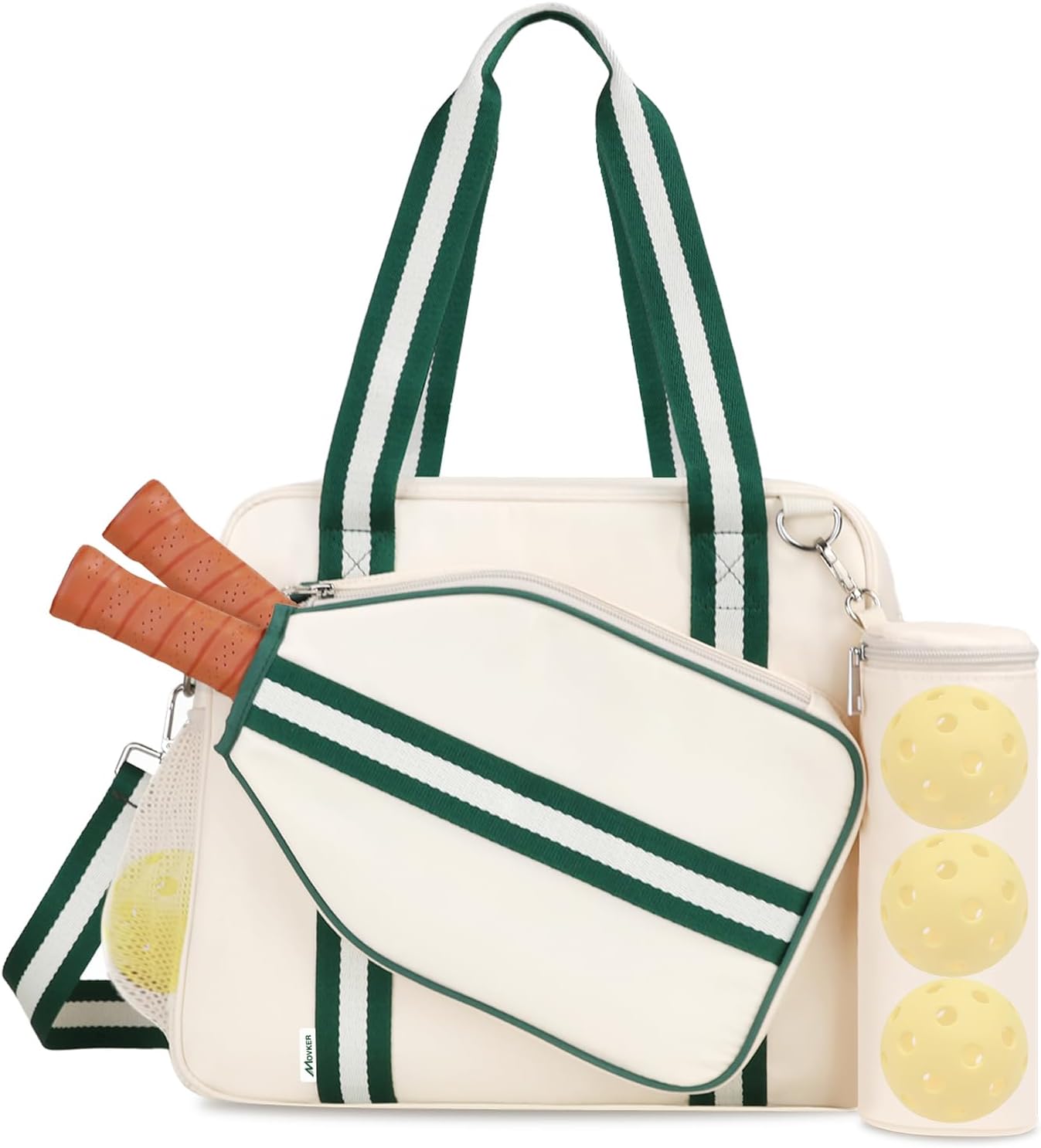 Movker pickleball tote bag with paddle pocket and fence hook
